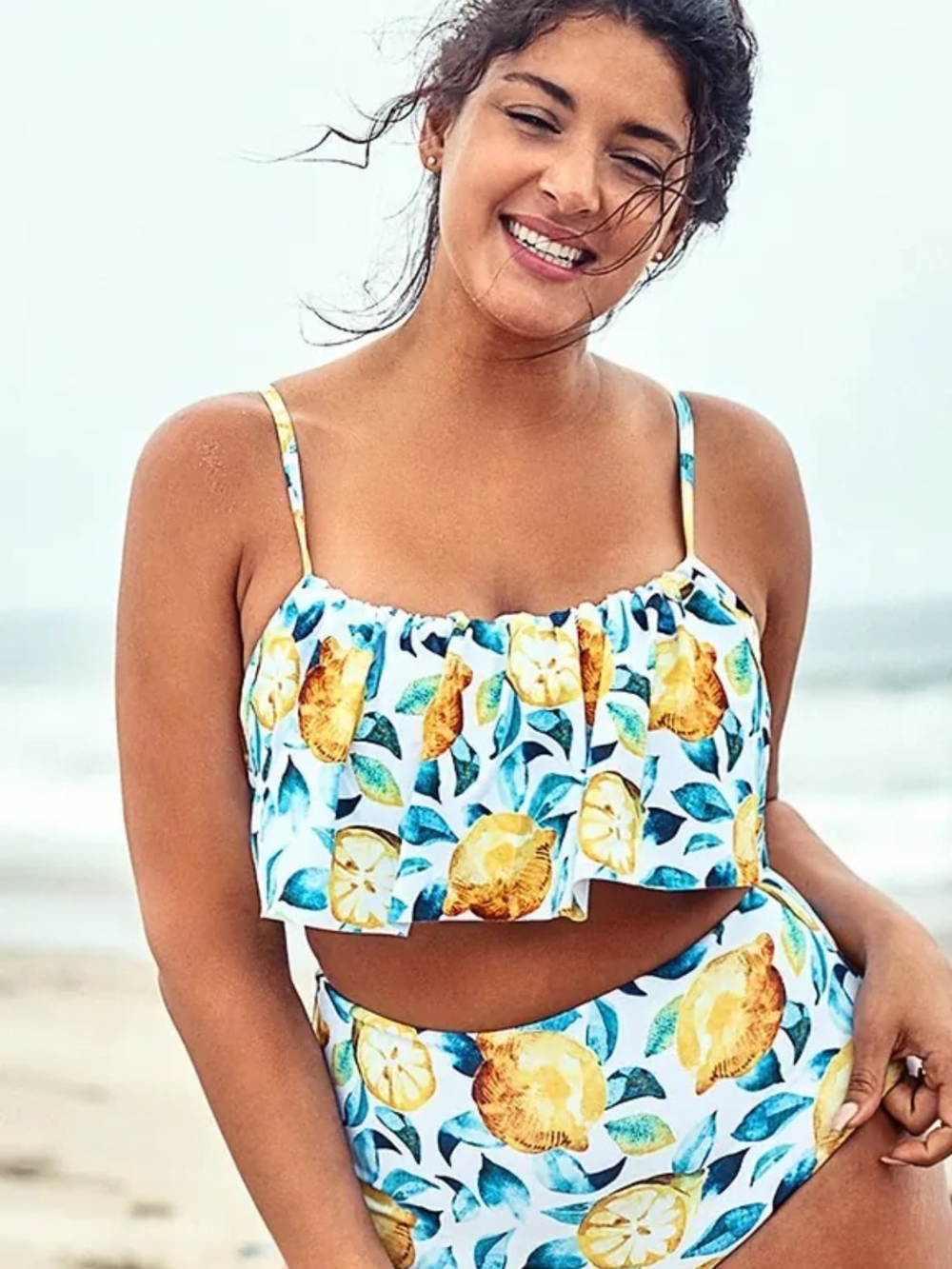 Cupshe Leaf And Lemon Print Flounce Bikini Top and High Waist Bottom